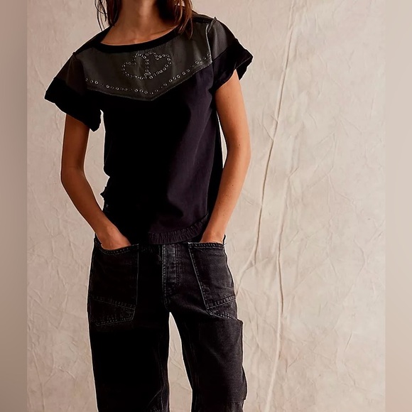 Free People / Mustang Sally Tee / Boho Studded T-shirt - Picture 2 of 3